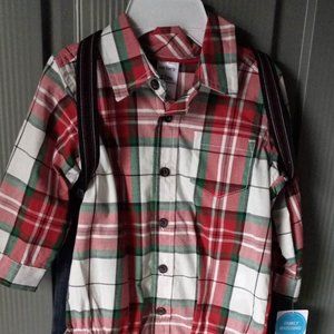 Carters 12m Baby Boys Button-Front Bodysuit And Suspender Pants Set